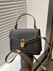 Femme Cuir PU Sac Bandouliere Petit Sac Carre Epaule Vintage Metal Serrure Rabat Sac a Main Quotidien Chic