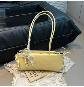 Yellow shoulder bag casual commuting underarm handbag minimalist stylish women PU leather bag