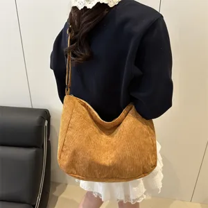 Borsa a tracolla in velluto a coste da donna, grande borsa shopper hobo rétro casual.