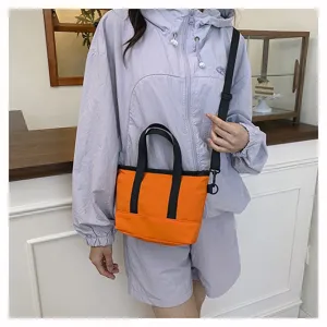 Casual orange canvas crossbody shoulder bag for women, minimalist daily small tote and purse.