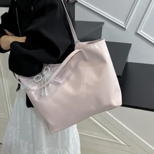 Γυναικείο Casual Tote Τσάντα από Δερματίνη PU Μεγάλης χωρητικότητας Minimalist Τσάντα Ώμου με Φιόγκο Πέρλας