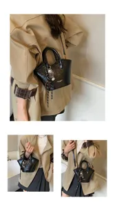 Damen Vintage Kunstleder Handtasche lässige vielseitige Umhängetasche stilvolle schwarze Tasche