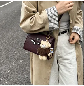 Bolso de mano Kelly burdeos retro para mujer 2025 otoño invierno moda bolso cruzado.