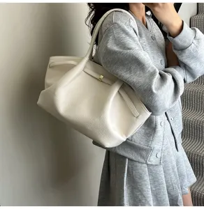 Borsa a tracolla casual da donna in pelle bianco sporco, grande capacità per il lavoro.