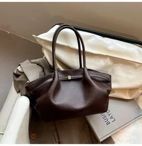 Elegante borsa tote in pelle marrone da donna, grande borsa a spalla per lavoro e tempo libero.