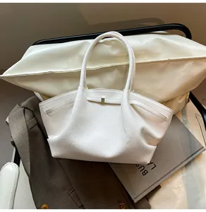 Elegante borsa tote in pelle PU bianca, grande borsa a tracolla casual da donna.