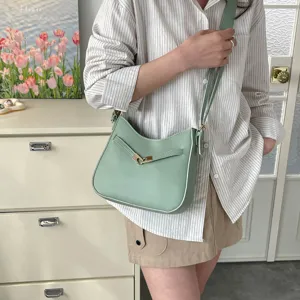 Korean style light green shoulder crossbody bag for women, chic retro commuter handbag.