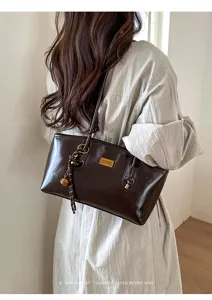 Bolso de Hombro Vintage Marrón Mujer Moda Retro PU Cuero Bolso Bandolera Casual Trabajo