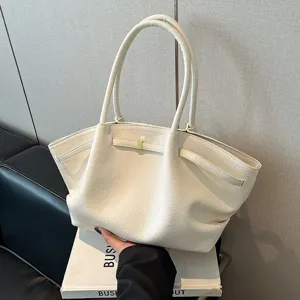Borsa shopper in pelle bianca da donna, grande capacità borsa a spalla per lavoro.