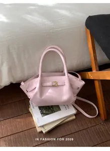 Pink fashion women handbag crossbody tote bag with elegant buckle and comfortable handle.