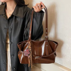 Borsa a tracolla vintage in pelle PU grande capacità da donna, elegante borsa casual.