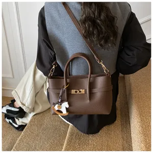 Brown leather top handle crossbody bag for women, stylish daily commuting shoulder handbag