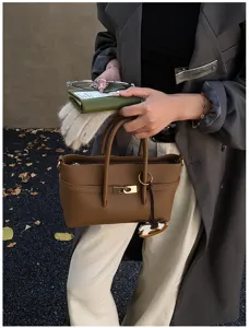 Brown leather tote bag women classic top handle shoulder bag structured crossbody bag
