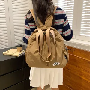 Mochila Plisada de Moda para Mujer Mochila con Cordón Casual Gran Capacidad Ligera Bolsa Escolar de Tela Oxford