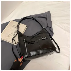 Black soft leather convertible shoulder backpack, large capacity casual tote bag for women.