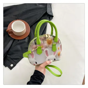 Joli sac bandoulière crocheté dessin animé rétro mode sac à main couleur contrastée