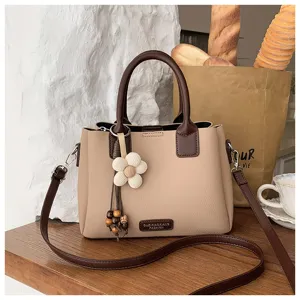 Vintage chic women bucket bag retro contrast color top handle shoulder bag with floral charm chic