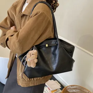 Borsa a tracolla casual francese in pelle tinta unita di grande capacità per donna