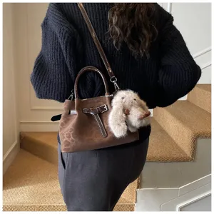 Vintage leopard print women bucket bag stylish retro handbag trendy shoulder bag for women