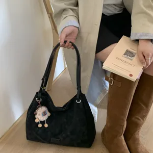 Black matte leather tote shoulder bag for women, large capacity casual daily commuter handbag.