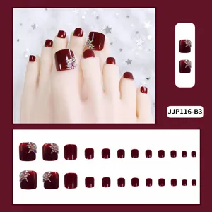Wijnrode strass neptenenagels, luxe set van 24 stuks kunstmatige tenennagelstickers