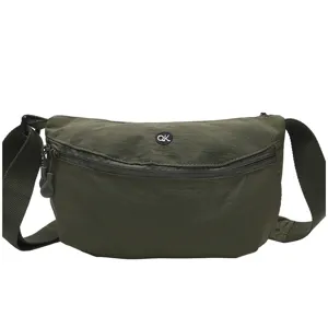 Lightweight nylon crossbody bag for women, casual dark green shoulder bag with zipper pocket.