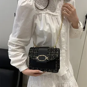 Chic τσάντα χιαστί από tweed για γυναίκες, κομψή αλυσίδα και όμορφο κούμπωμα.