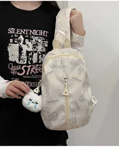 Koreanischer Stil Leinwand Sling Rucksack niedliche Bär Druck Brusttasche für Frauen Mädchen