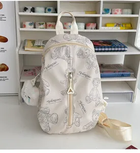 Koreanischer Ins-Stil Bär Druck Rucksack lässige Schultertasche für Damen und Studenten Alltag.