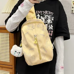 Koreanischer Ins-Stil Bär Druck Nylon Brusttasche lässige Umhängetasche für Damen Mode