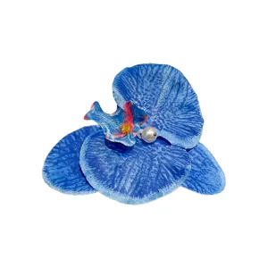 Blue orchid flower hair claw clip with pearl decoration elegant vacation hair accessory 1pc