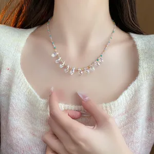 Collier de perles de cristal multicolore élégant chaîne de clavicule bijoux de mode femmes