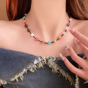collier de clavicule en perles de pierres precieuses colorees mode pour femmes bijoux