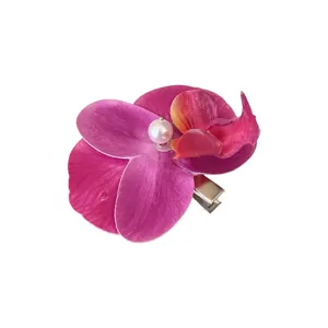 Resort style phalaenopsis flower hair claw clip with pearl, sweet hair styling accessory.