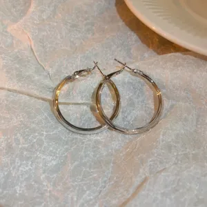 Classic minimalist silver hoop earrings for women, stylish everyday metallic round jewelry.