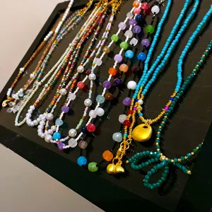Nouveau collier de perles style chinois pierre précieuse colorée pendentif or clavicule femme