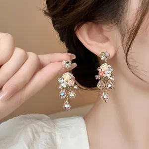 Elegant court style floral crystal earrings with sparkling zircon for women charming jewelry