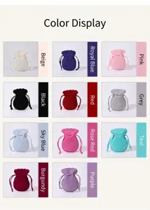 Présentation détaillée de pochettes à bijoux en velours double face en plusieurs couleurs