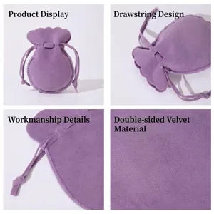 Pochette à bijoux en velours violet avec fermeture par cordon coulissant
