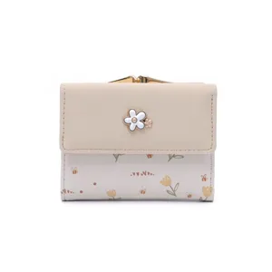 Élégant petit portefeuille pour femme de style coréen avec des motifs de fleurs et d'abeilles