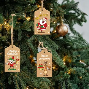 Kraft Christmas gift tags hanging on decorated Christmas tree