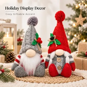Gnomo di Natale in Tessuto a Maglia Tomte Svedese Bambola di Peluche Senza Volto Pompon per Decorazione Festa in Casa