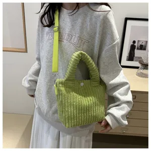 Borsa a secchiello in corduroy verde borsa a tracolla casual piccola borsa moda invernale chic
