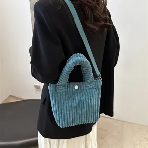 Borsa a tracolla in velluto a coste blu elegante borsa a spalla per donne casual.