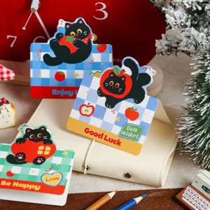 Cute Black Cat Folding Greeting Cards Creative Cartoon Message Cards for Friends Gift