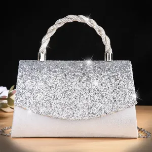 Sparkling Sequin Evening Bag Woven Handbag Rhinestone Clutch Crossbody Bag For Wedding Party Women Handbags