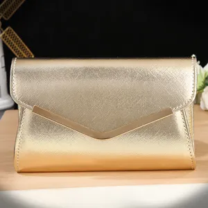 Sac de Soirée pour Femmes Luxe Métallique Enveloppe Pochette Mariage Fête Bal Épaule Chaîne Bag Or