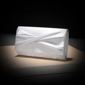 Elegant white satin evening clutch bag with chic pleated design for parties weddings