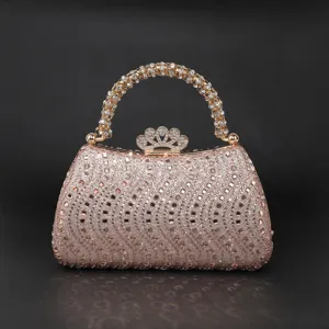 Women Rhinestone Evening Bag Luxury Metallic Crown Lock Clutch Purse Wedding Party Dress Handbag Crystal Shoulder Bag