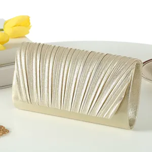 Elegant gold pleated evening clutch bag, luxury women handbag for party, premium design.